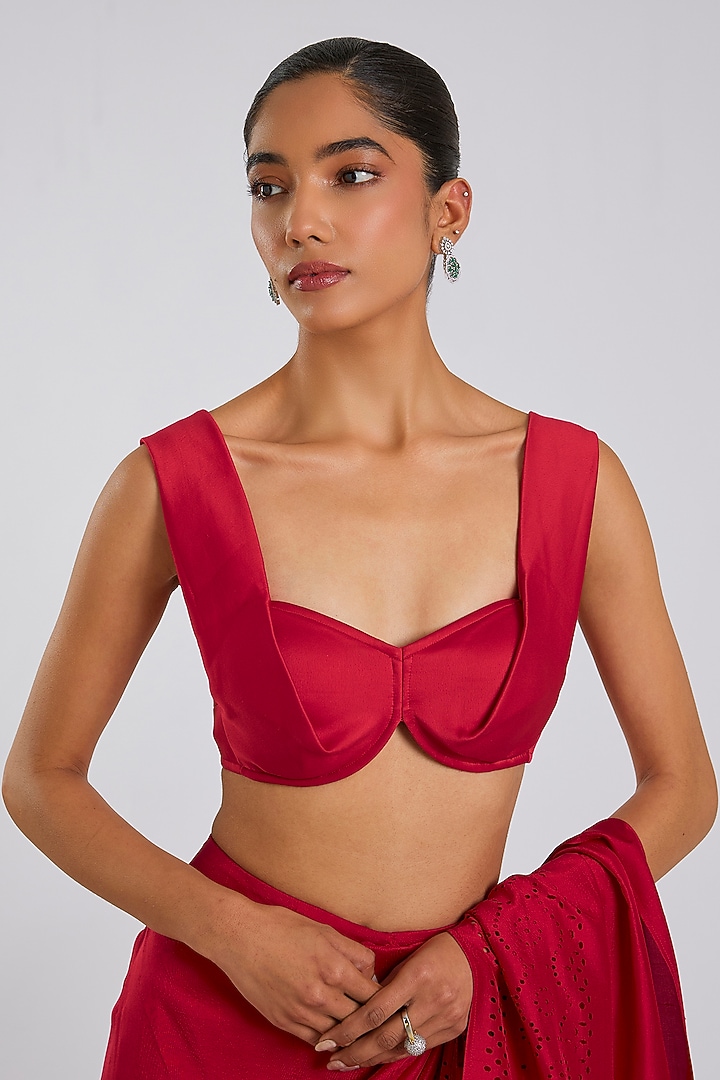 Red Crepe Sculpted Top by 431-88 By Shweta Kapur at Pernia's Pop Up Shop