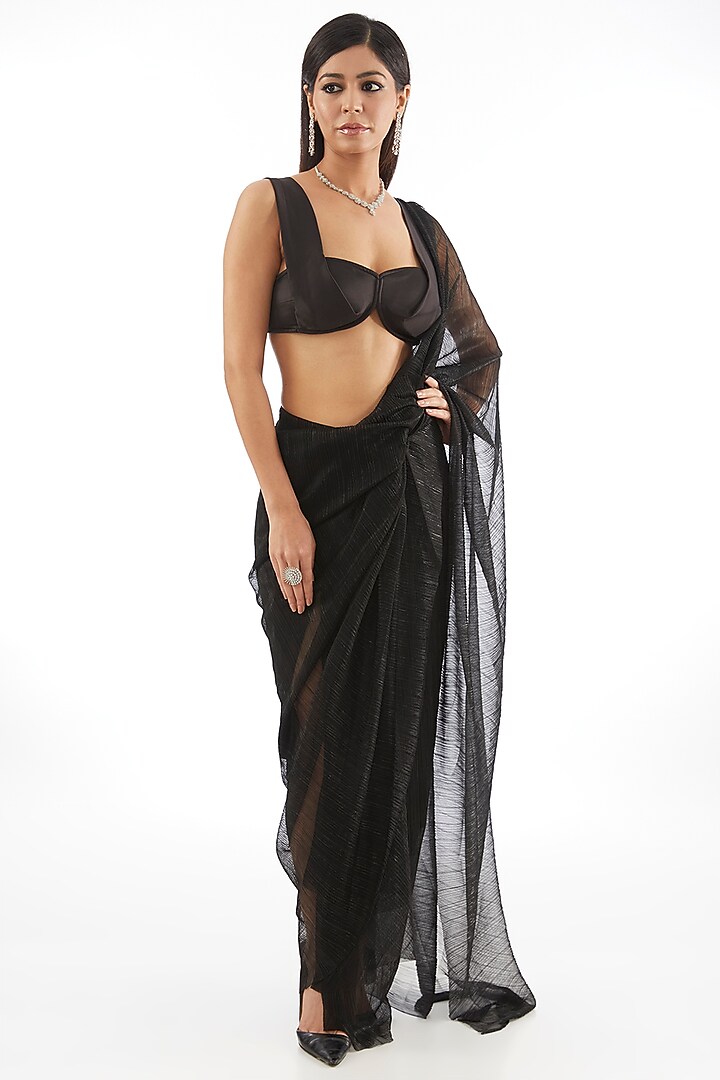 Black Crepe Sculpted Blouse by 431-88 By Shweta Kapur at Pernia's Pop Up Shop
