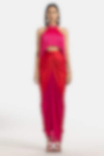 Fuchsia Ombre Chiffon Draped Skirt by 431-88 By Shweta Kapur at Pernia's Pop Up Shop