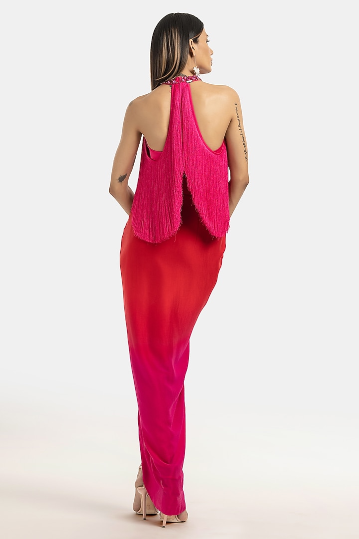 Fuchsia Ombre Chiffon Draped Skirt by 431-88 By Shweta Kapur at Pernia's Pop Up Shop