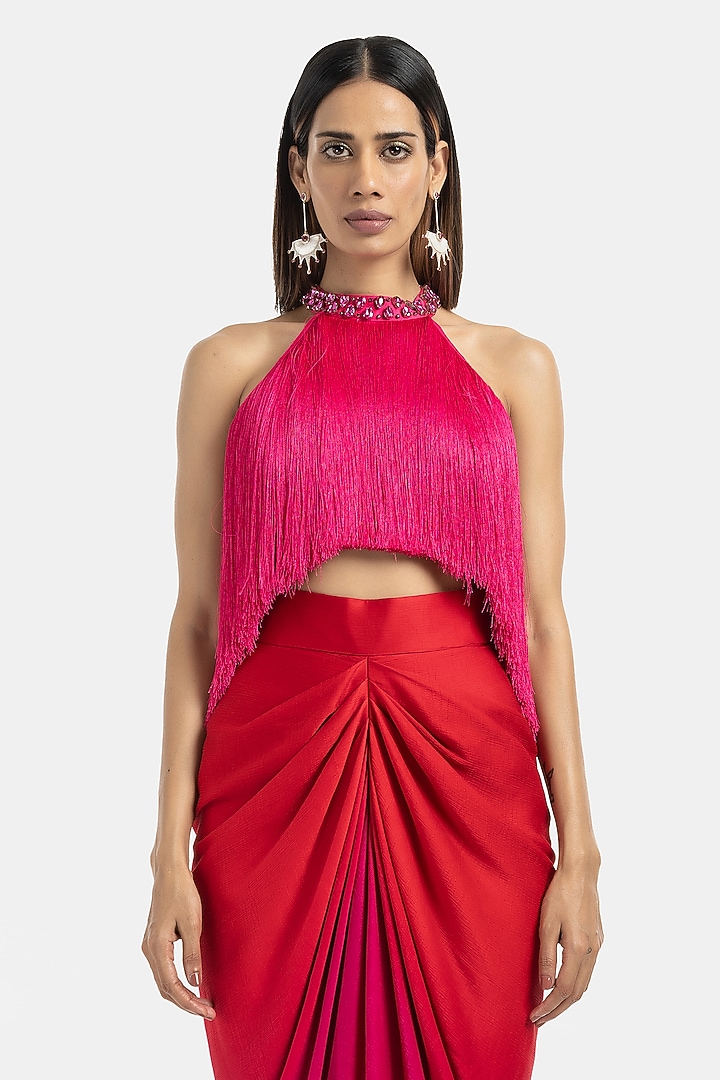 Fuchsia Ombre Chiffon Draped Skirt by 431-88 By Shweta Kapur at Pernia's Pop Up Shop