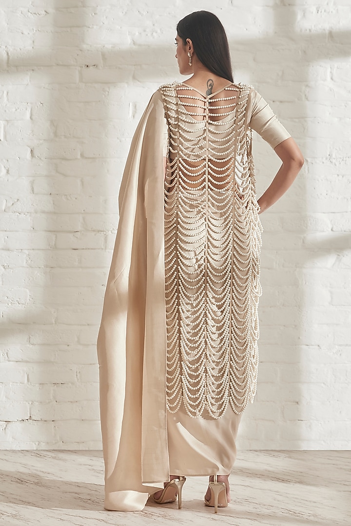 Champagne Silk Wedding Saree by 431-88 By Shweta Kapur at Pernia's Pop Up Shop