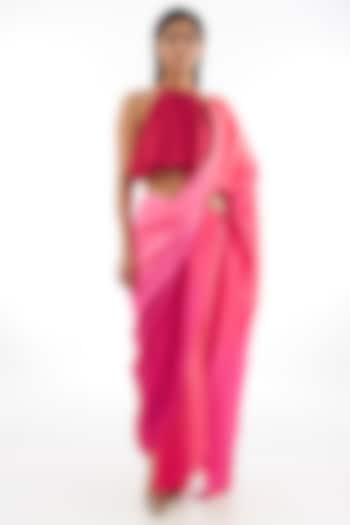 Pink & Red Ombre Silk Draped Saree by 431-88 By Shweta Kapur