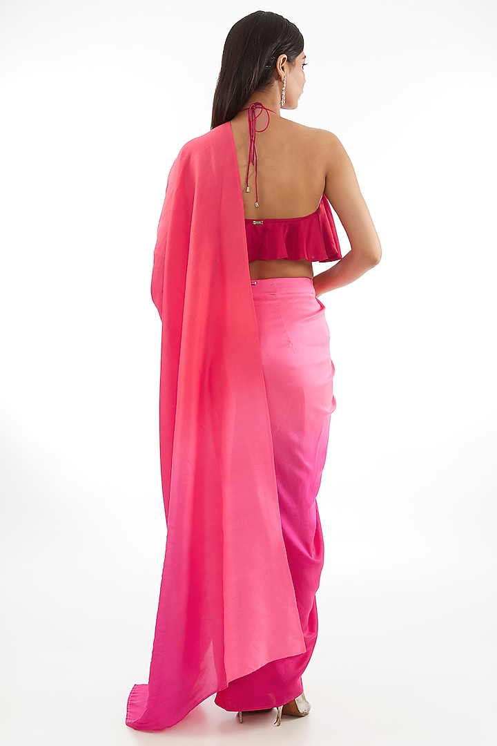 Pink & Red Ombre Silk Draped Wedding Saree by 431-88 By Shweta Kapur at Pernia's Pop Up Shop