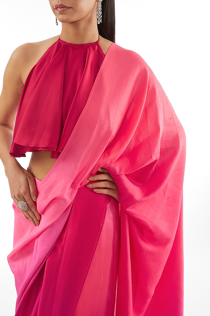 Pink & Red Ombre Silk Draped Wedding Saree by 431-88 By Shweta Kapur at Pernia's Pop Up Shop