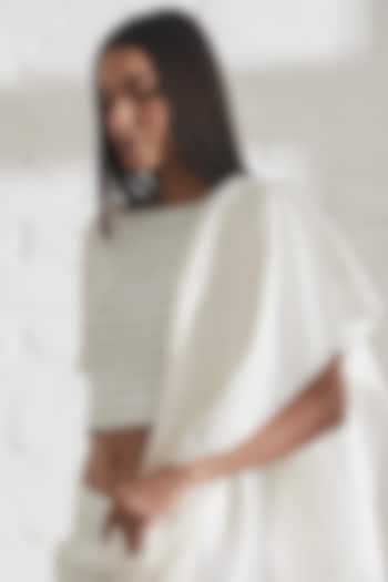 White Dupion Silk Swing Crop Top by 431-88 By Shweta Kapur at Pernia's Pop Up Shop