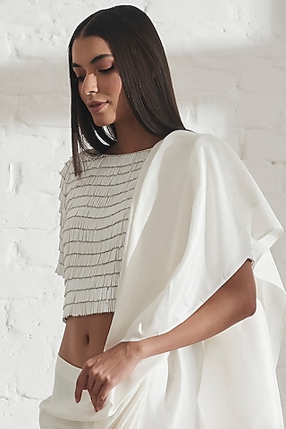White Dupion Silk Swing Crop Top by 431-88 By Shweta Kapur