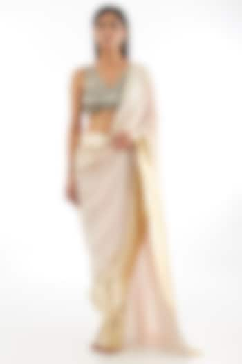 Pink & Gold Ombre Pleated Metallic Draped Saree by 431-88 By Shweta Kapur at Pernia's Pop Up Shop