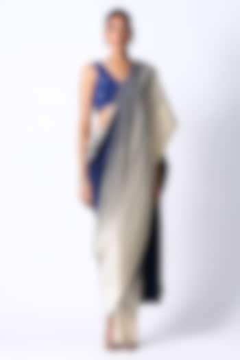 Electric Blue Pleated Metallic Wedding Saree by 431-88 By Shweta Kapur at Pernia's Pop Up Shop