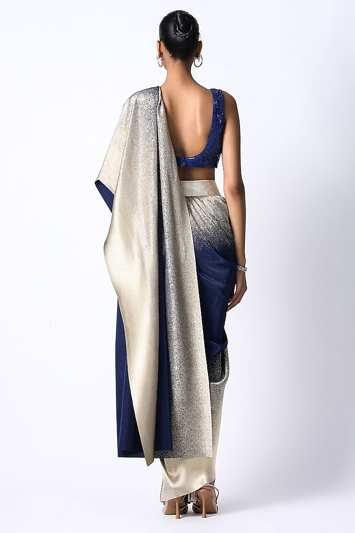 Electric Blue Pleated Metallic Wedding Saree by 431-88 By Shweta Kapur at Pernia's Pop Up Shop