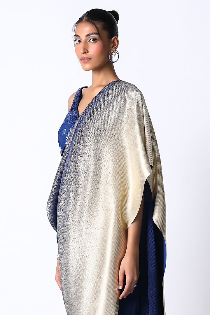 Electric Blue Pleated Metallic Wedding Saree by 431-88 By Shweta Kapur at Pernia's Pop Up Shop