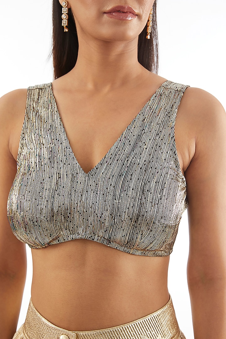 Charcoal Pleated Metallic Blouse by 431-88 By Shweta Kapur at Pernia's Pop Up Shop