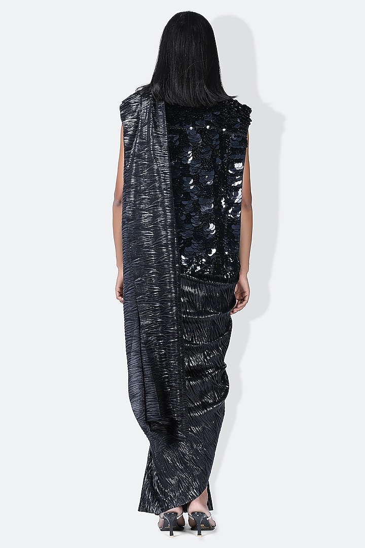 Black Pleated Metallic Wedding Saree by 431-88 By Shweta Kapur at Pernia's Pop Up Shop