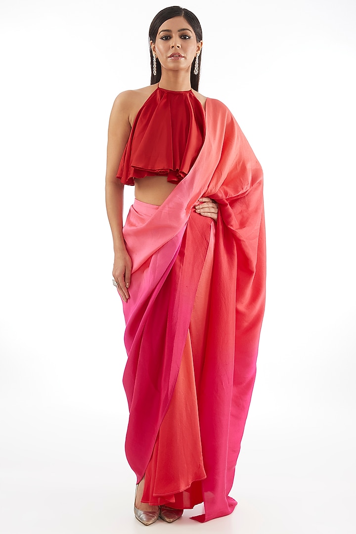 Red Satin Ruffled Top by 431-88 By Shweta Kapur at Pernia's Pop Up Shop