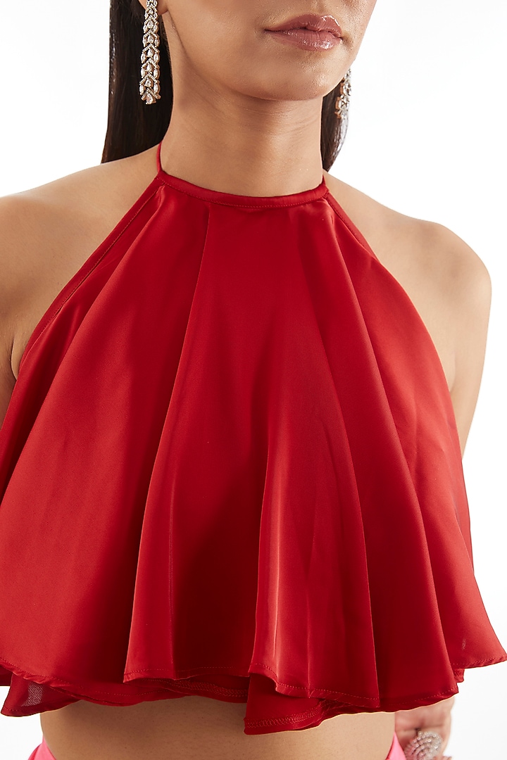 Red Satin Ruffled Top by 431-88 By Shweta Kapur at Pernia's Pop Up Shop
