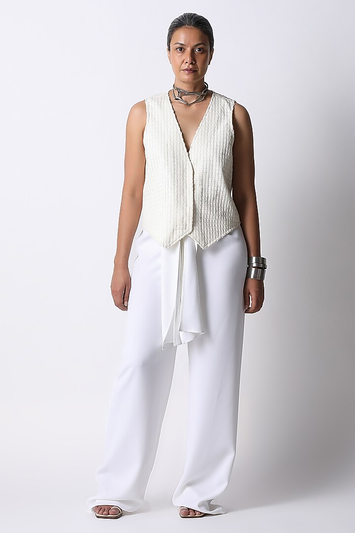 Cream Bubble Crepe Waistcoat by 431-88 By Shweta Kapur at Pernia's Pop Up Shop
