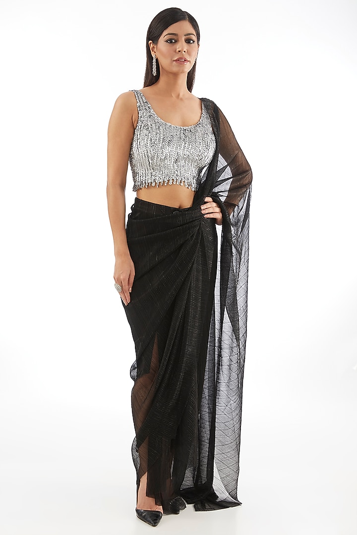 Silver Silk Sequins Embroidered Blouse by 431-88 By Shweta Kapur at Pernia's Pop Up Shop