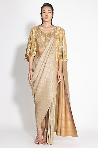 Gold Silk Wave Cape by 431-88 By Shweta Kapur