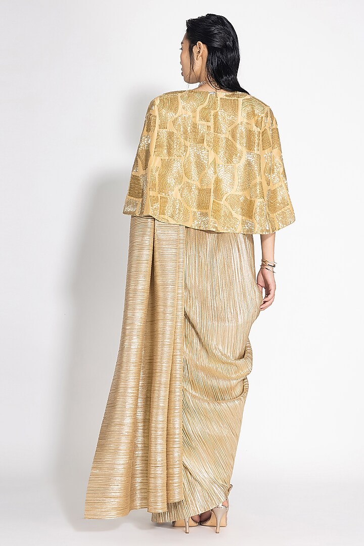 Gold Silk Wave Cape by 431-88 By Shweta Kapur at Pernia's Pop Up Shop