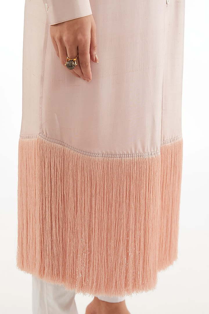 Baby Pink Silk Long Shirt by 431-88 By Shweta Kapur at Pernia's Pop Up Shop