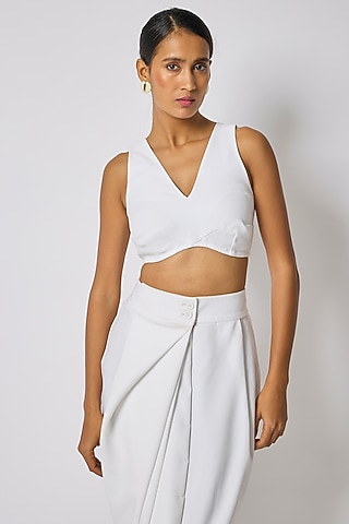 White Japanese Crepe Top by 431-88 By Shweta Kapur