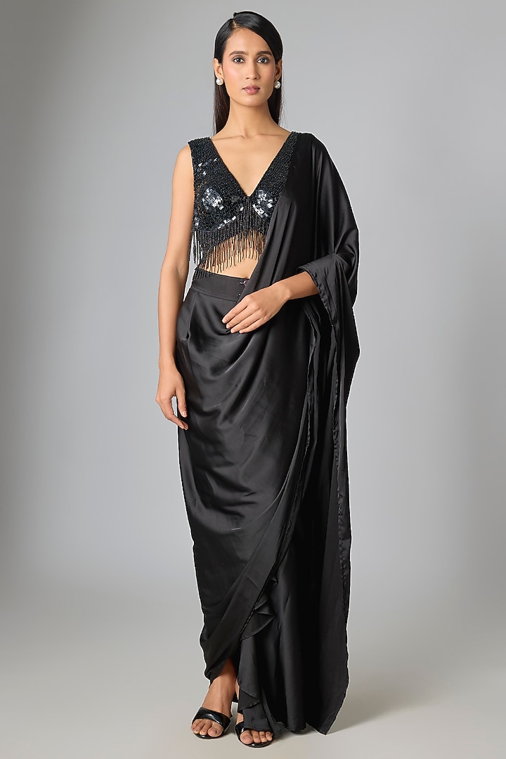 Black Silk Party Wear Saree by 431-88 By Shweta Kapur at Pernia's Pop Up Shop