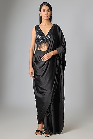 Black Silk Saree by 431-88 By Shweta Kapur