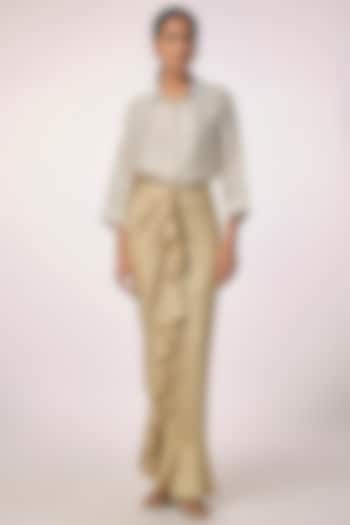 Beige Silk Satin Ruffled Wrap-Around Skirt by 431-88 By Shweta Kapur at Pernia's Pop Up Shop