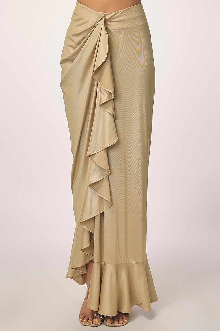 Beige Silk Satin Ruffled Wrap-Around Skirt by 431-88 By Shweta Kapur at Pernia's Pop Up Shop