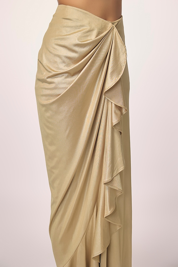 Beige Silk Satin Ruffled Wrap-Around Skirt by 431-88 By Shweta Kapur at Pernia's Pop Up Shop