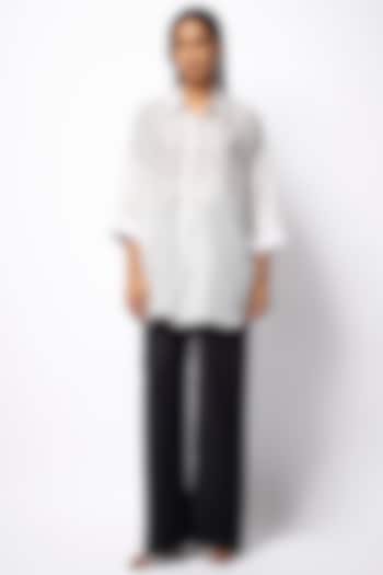 White Silk Hand Embroidered Shirt by 431-88 By Shweta Kapur at Pernia's Pop Up Shop