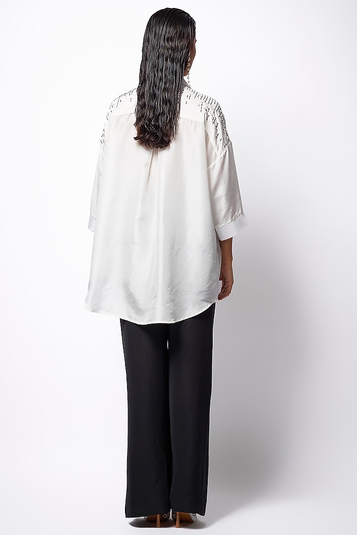 White Silk Hand Embroidered Shirt by 431-88 By Shweta Kapur at Pernia's Pop Up Shop