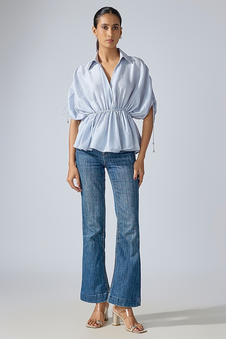 Ice Blue Crepe Shirt by 431-88 By Shweta Kapur at Pernia's Pop Up Shop