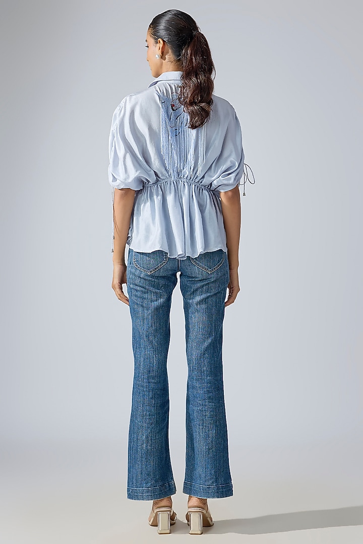 Ice Blue Crepe Shirt by 431-88 By Shweta Kapur at Pernia's Pop Up Shop