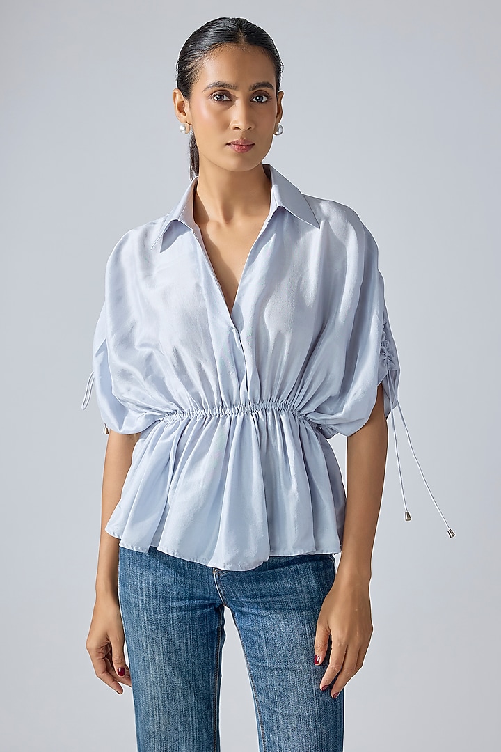 Ice Blue Crepe Shirt by 431-88 By Shweta Kapur at Pernia's Pop Up Shop
