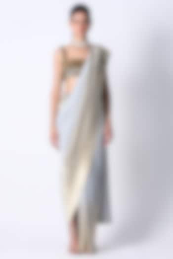 Champagne Silk & Sequins Hand Embroidered Blouse by 431-88 By Shweta Kapur at Pernia's Pop Up Shop