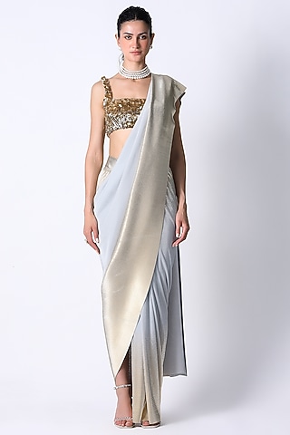 Champagne Silk & Sequins Hand Embroidered Blouse by 431-88 By Shweta Kapur