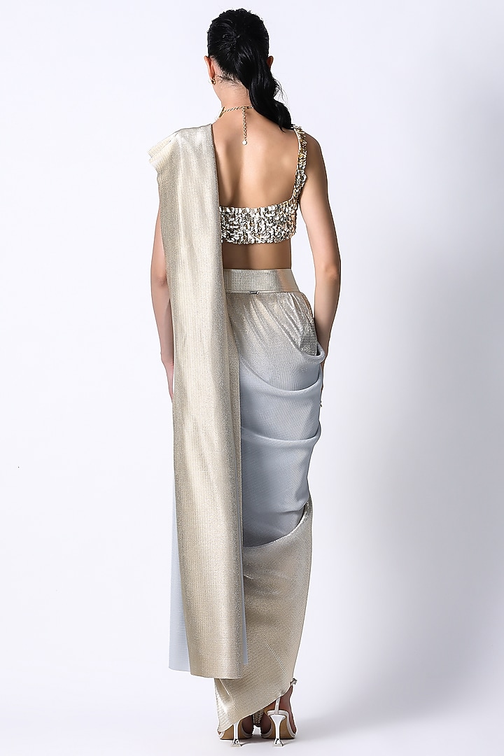 Champagne Silk & Sequins Hand Embroidered Blouse by 431-88 By Shweta Kapur at Pernia's Pop Up Shop