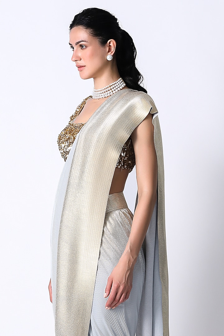 Champagne Silk & Sequins Hand Embroidered Blouse by 431-88 By Shweta Kapur at Pernia's Pop Up Shop