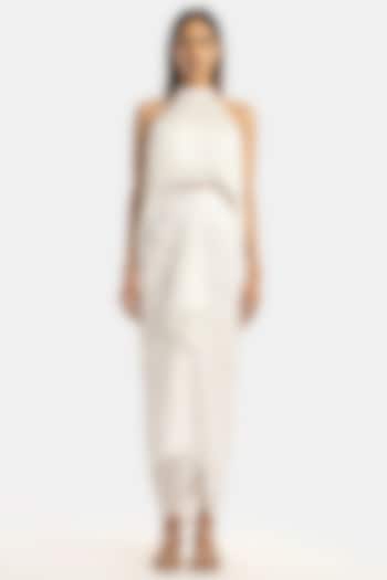 White Satin Halter Fringe Top by 431-88 By Shweta Kapur at Pernia's Pop Up Shop