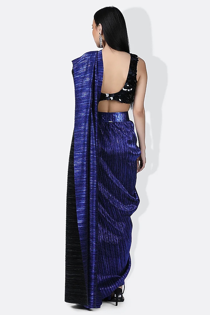 Electric Blue Pleated Metallic Fabric Draped Wedding Saree by 431-88 By Shweta Kapur at Pernia's Pop Up Shop