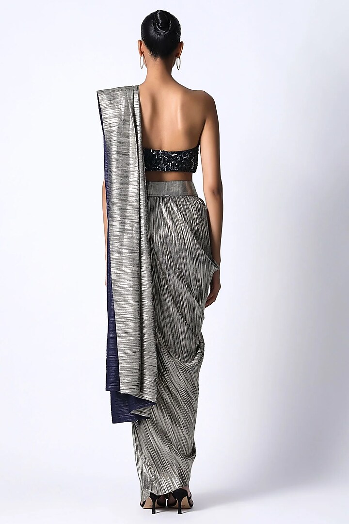Navy Blue Silk Sequined Corset Blouse by 431-88 By Shweta Kapur at Pernia's Pop Up Shop