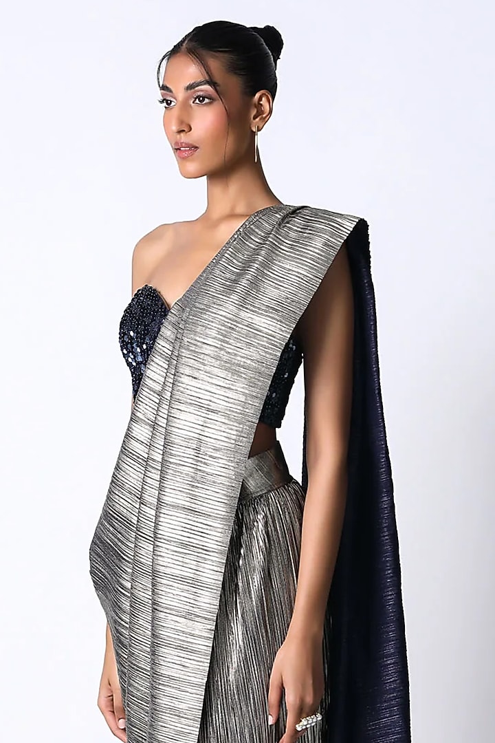 Navy Blue Silk Sequined Corset Blouse by 431-88 By Shweta Kapur at Pernia's Pop Up Shop