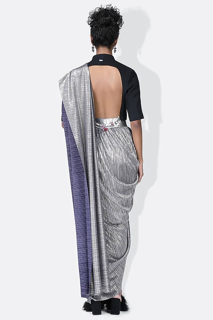 Blue Gold Pleated Metallic Wedding Saree by 431-88 By Shweta Kapur at Pernia's Pop Up Shop