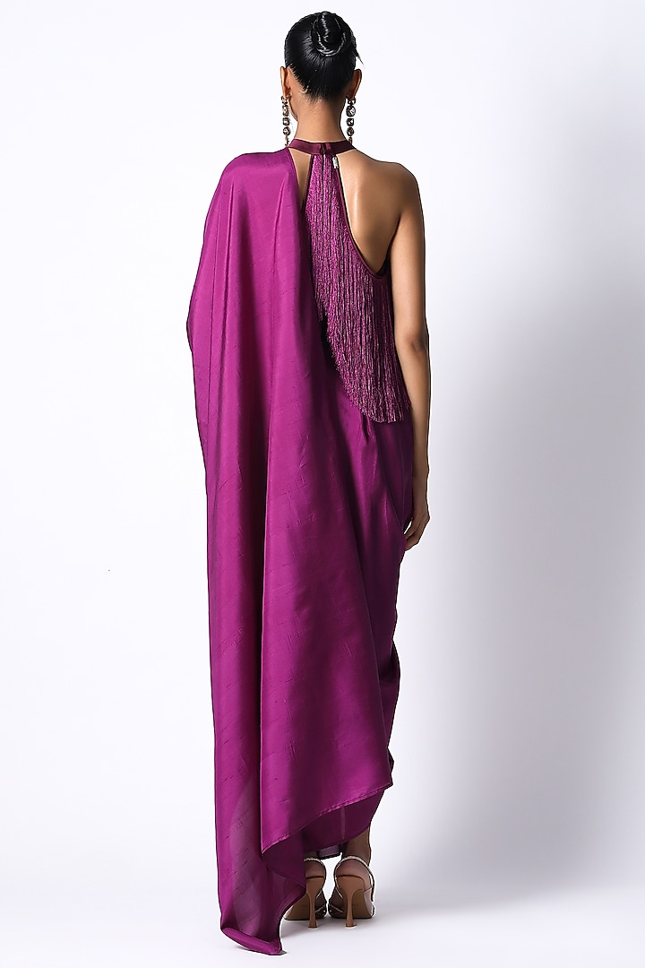 Purple Satin & Silk Pre-Draped Wedding Saree Set by 431-88 By Shweta Kapur at Pernia's Pop Up Shop