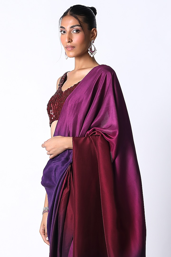 Maroon & Plum Ombre Silk Wedding Saree Set by 431-88 By Shweta Kapur at Pernia's Pop Up Shop