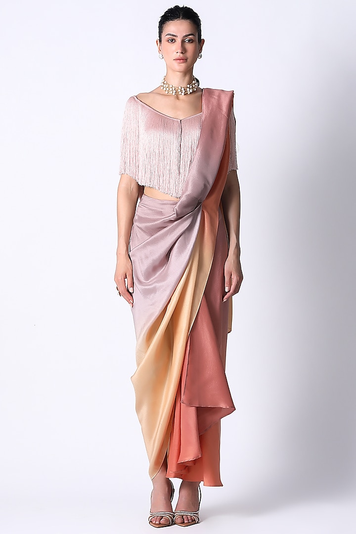 Baby Pink & Peach Ombre Silk Saree Set by 431-88 By Shweta Kapur at Pernia's Pop Up Shop