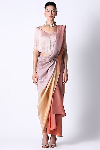 Baby Pink Silk Erica Fringe Top by 431-88 By Shweta Kapur