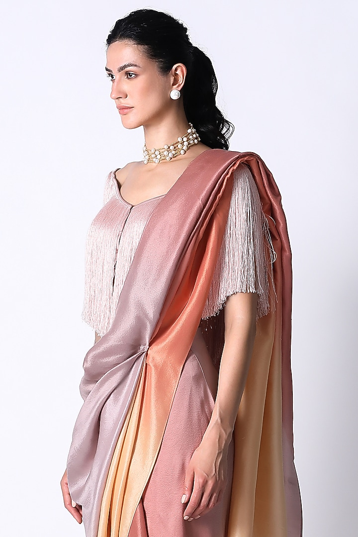 Baby Pink Silk Erica Fringe Top by 431-88 By Shweta Kapur at Pernia's Pop Up Shop