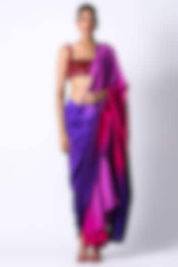 Fuchsia & Purple Ombre Silk Saree Set by 431-88 By Shweta Kapur at Pernia's Pop Up Shop